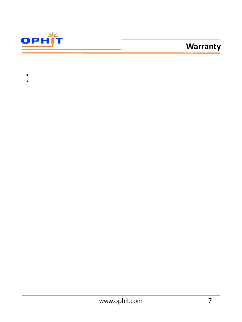 슬라이드 번호 8, Warranty | OPHIT DQSL User Manual | Page 8 / 10