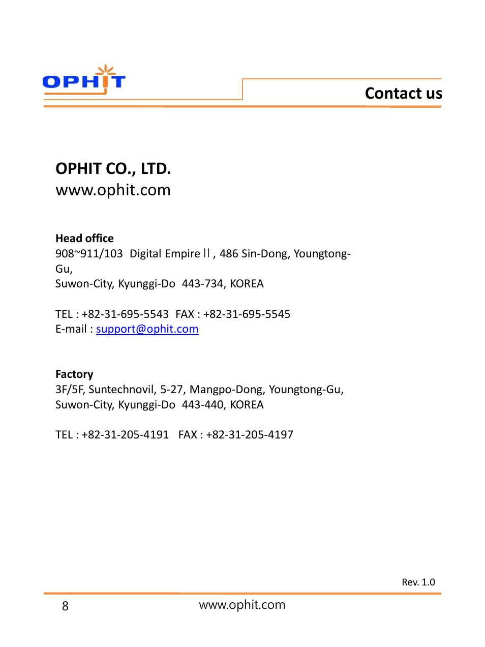 슬라이드 번호 9, Contact us | OPHIT DQSL User Manual | Page 9 / 10