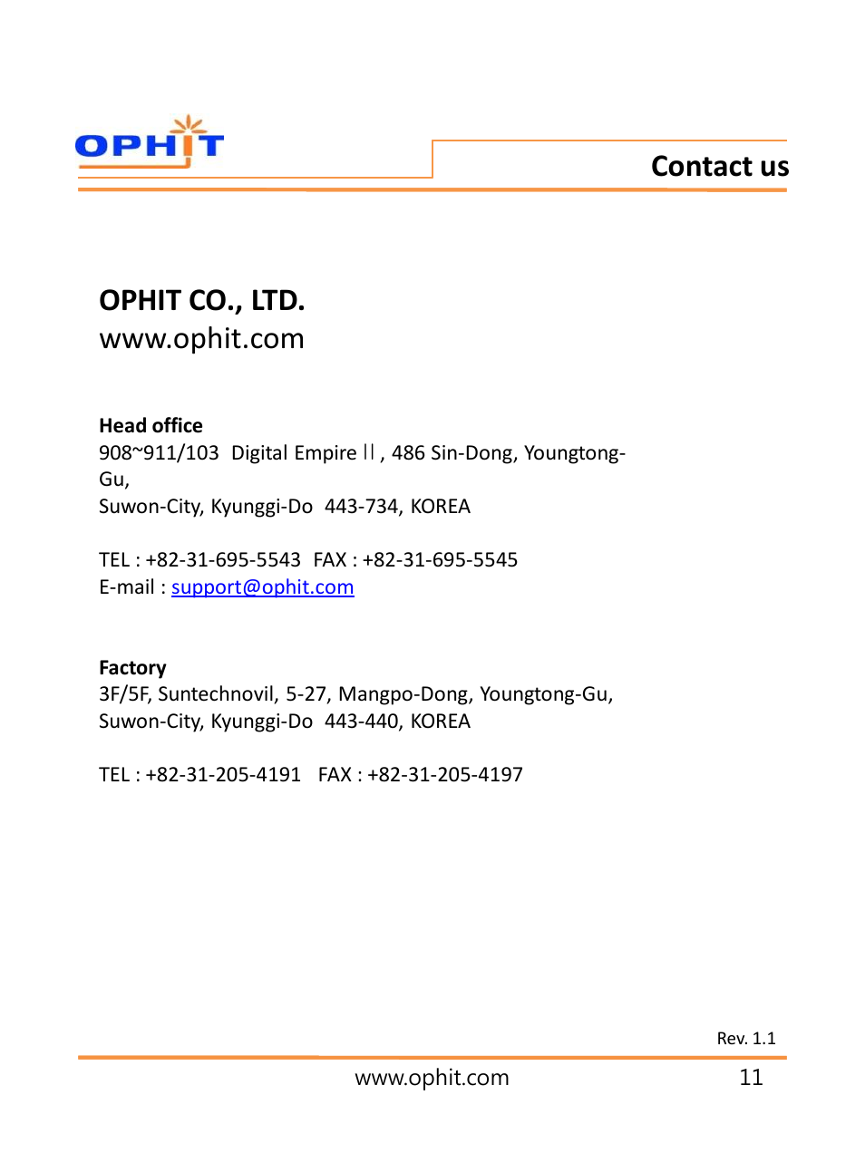Contact us | OPHIT DQL User Manual | Page 12 / 13