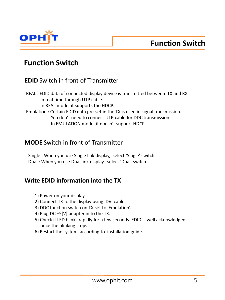 Function switch | OPHIT DQL User Manual | Page 6 / 13