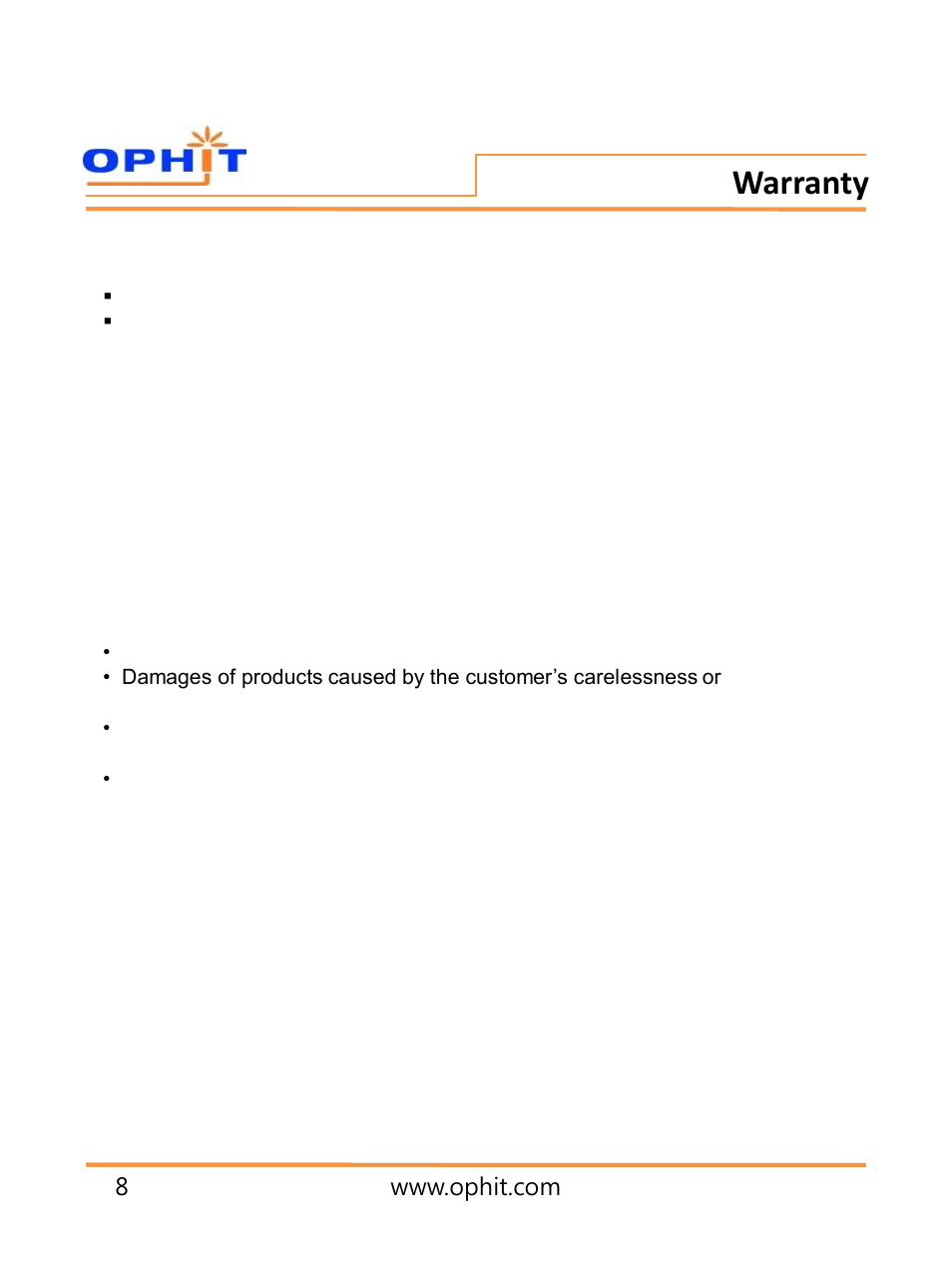 Warranty | OPHIT DQL User Manual | Page 9 / 13