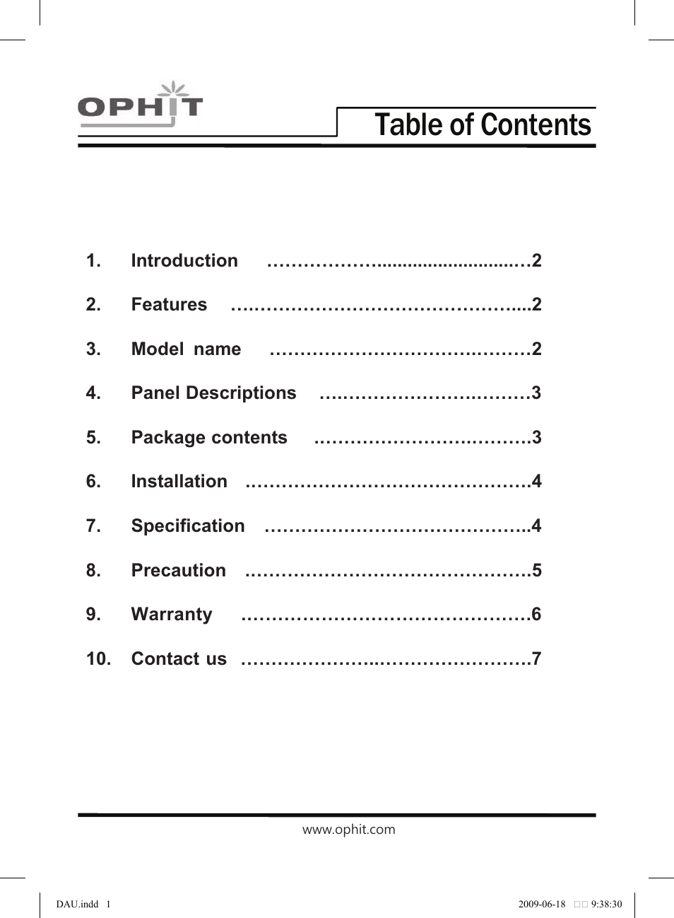 OPHIT HDMB User Manual | Page 2 / 11