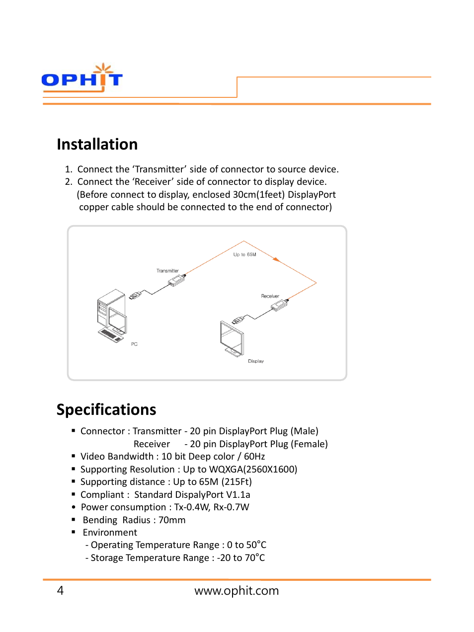 슬라이드 번호 6, Specifications installation, Installation | OPHIT DPM User Manual | Page 5 / 11
