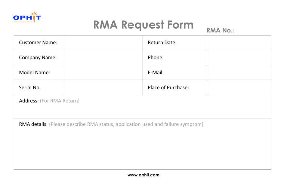 Rma request form | OPHIT DAU User Manual | Page 5 / 6