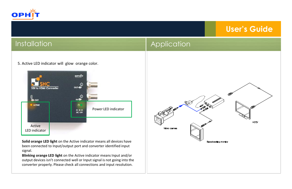 User’s guide, Installation application | OPHIT SHC User Manual | Page 3 / 6