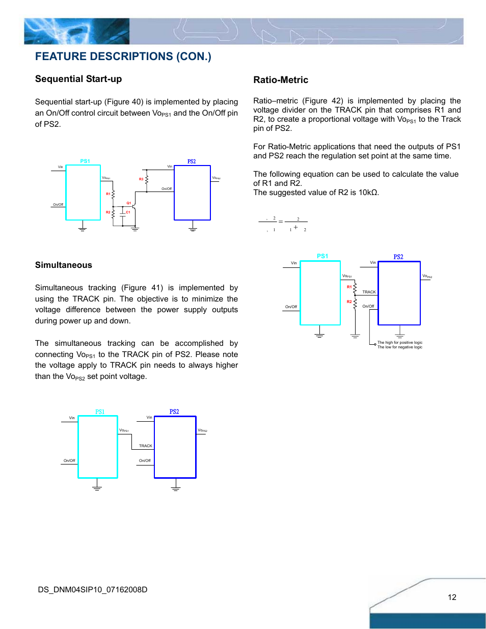 Feature descriptions (con.), Sequential start-up, Ratio-metric | Simultaneous | Delta Electronics Series DNM04 User Manual | Page 12 / 16