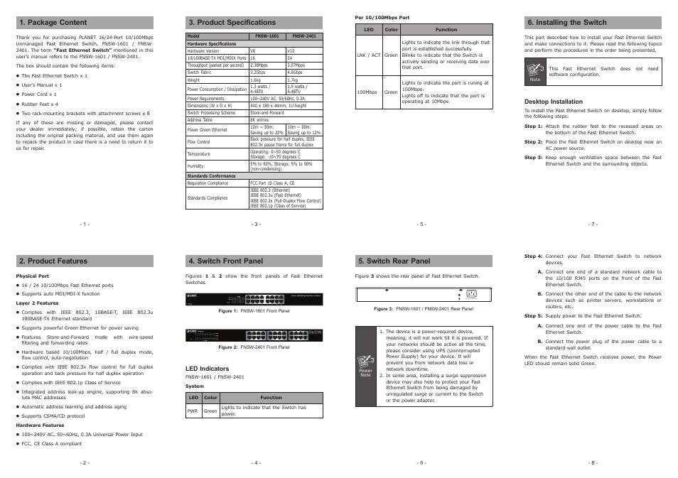 PLANET FNSW-2401 User Manual | 2 pages