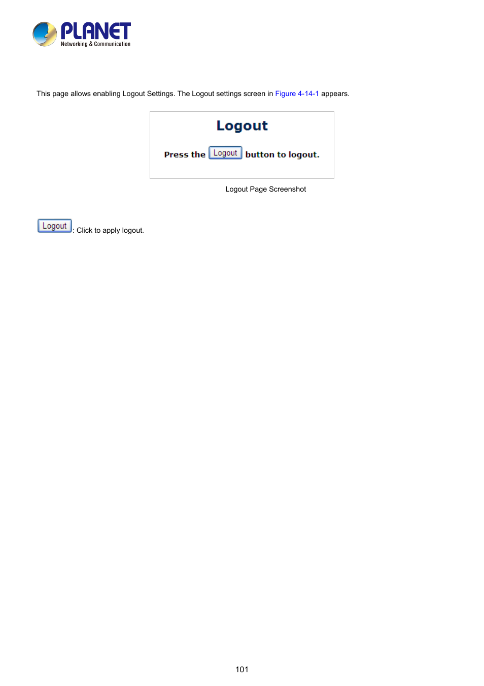 14 logout | PLANET FGSD-1008HPS User Manual | Page 101 / 110