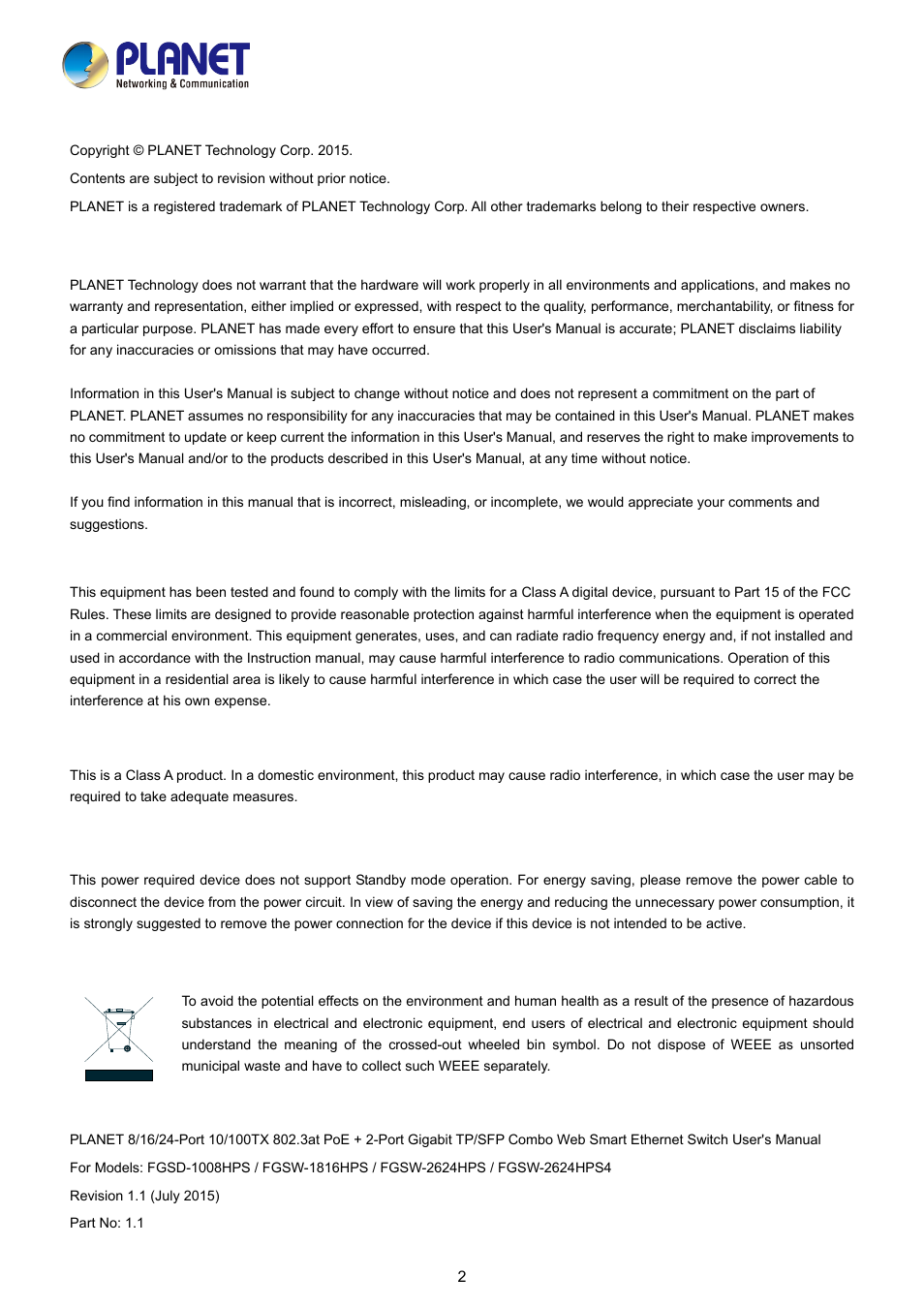 PLANET FGSD-1008HPS User Manual | Page 2 / 110