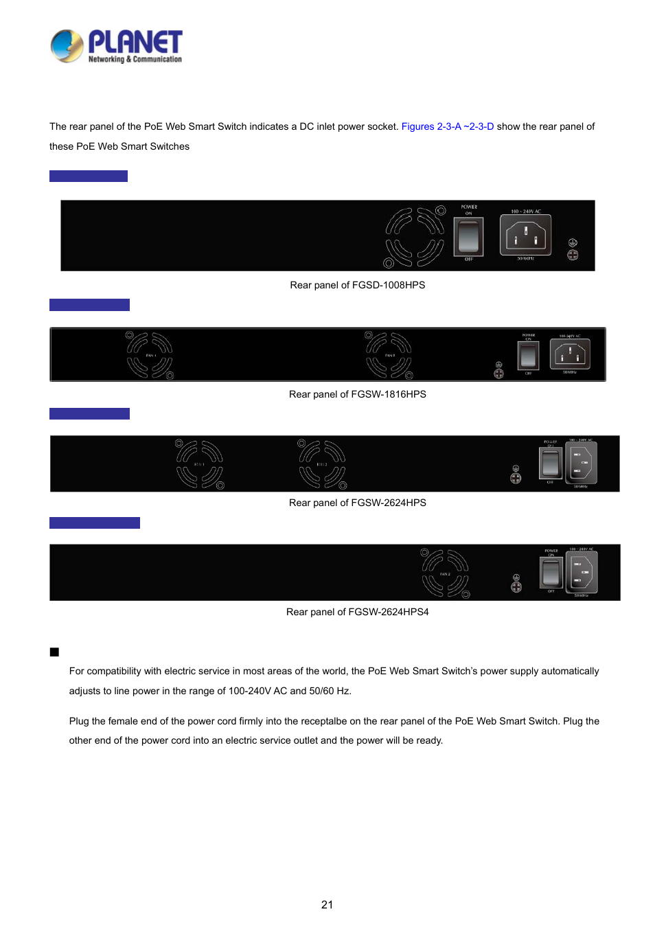 3 switch rear panel | PLANET FGSD-1008HPS User Manual | Page 21 / 110