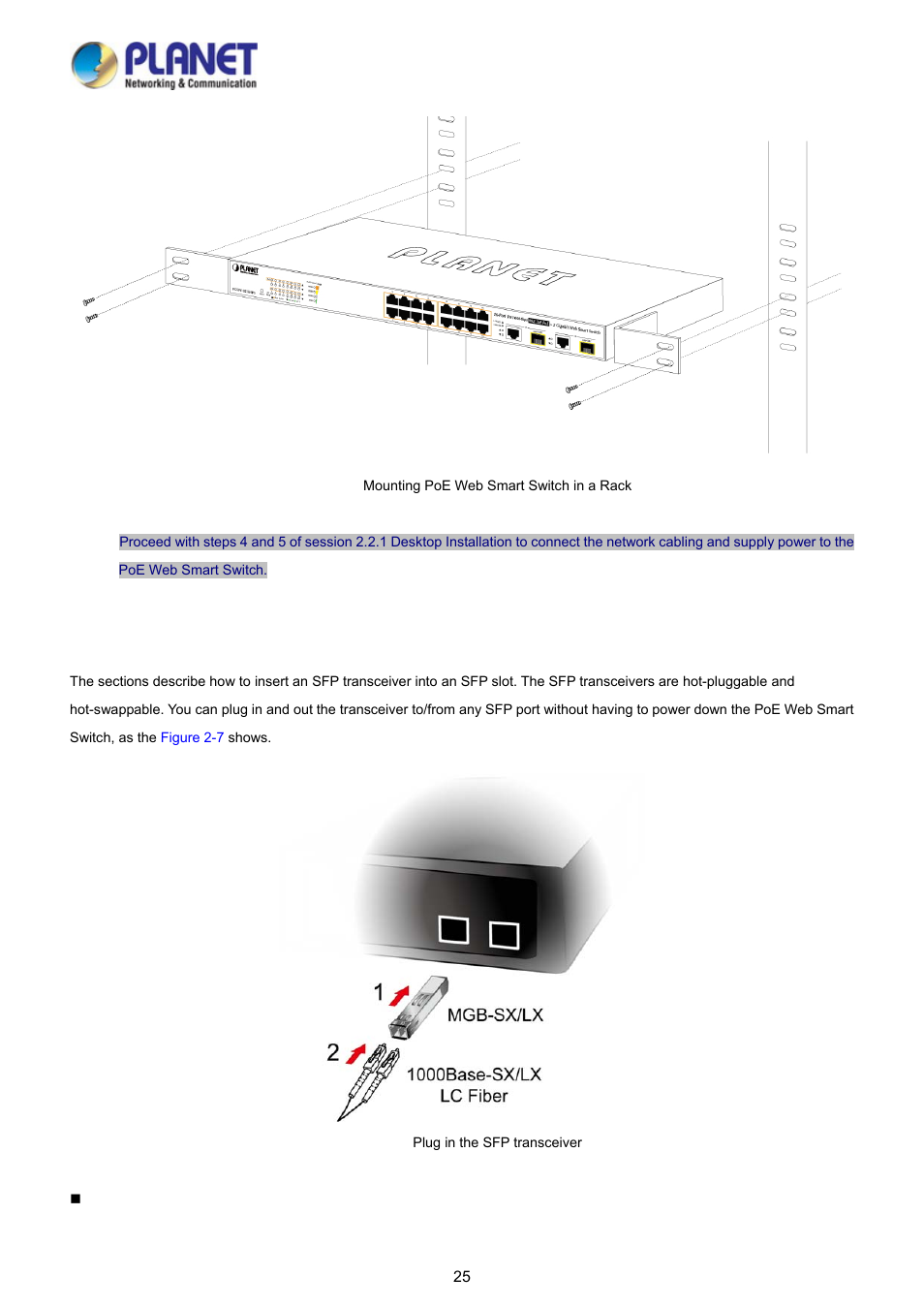3 installing the sfp transceiver | PLANET FGSD-1008HPS User Manual | Page 25 / 110