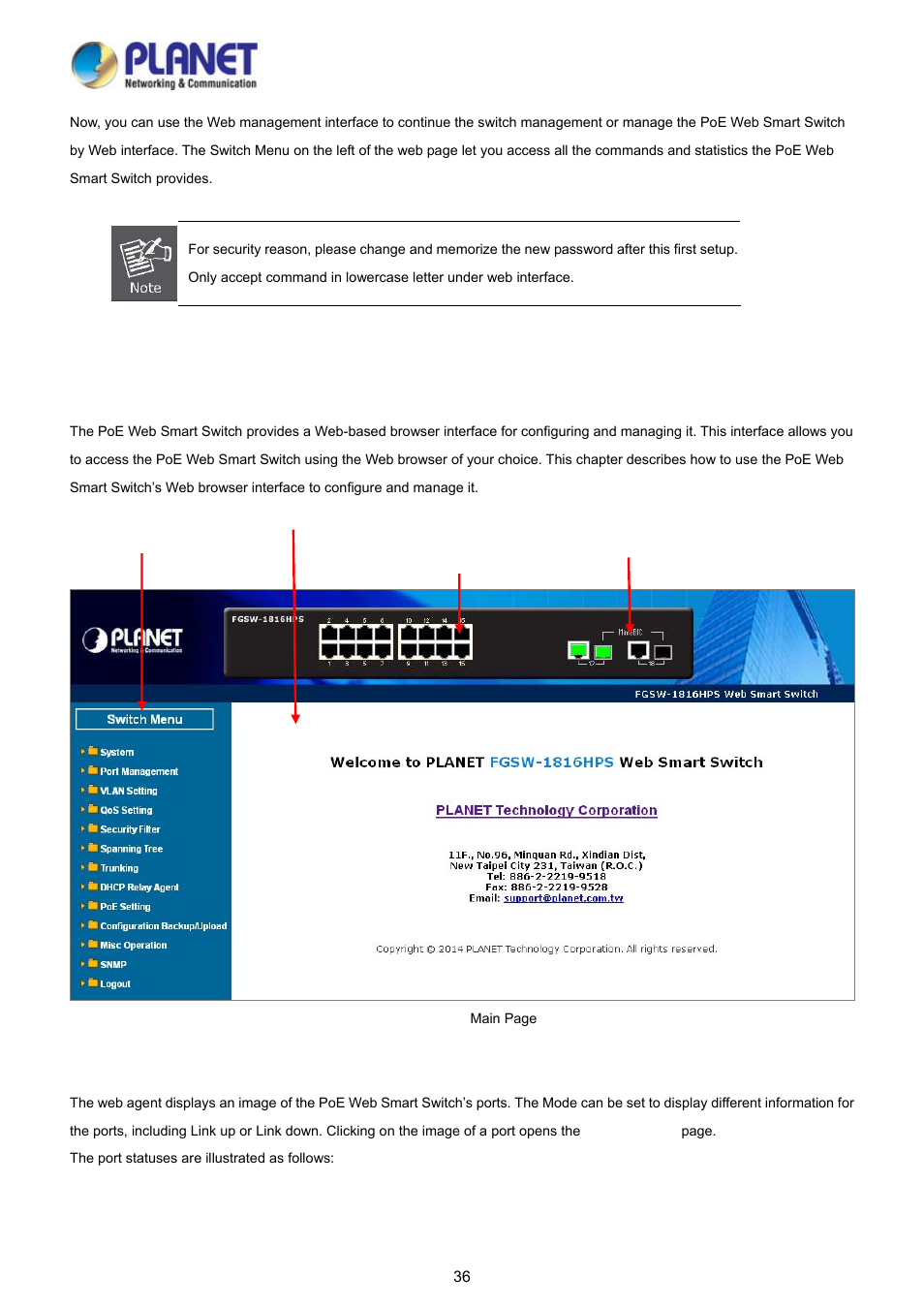 1 main web page | PLANET FGSD-1008HPS User Manual | Page 36 / 110