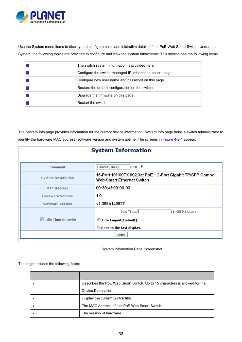 2 system, 1 system information | PLANET FGSD-1008HPS User Manual | Page 38 / 110
