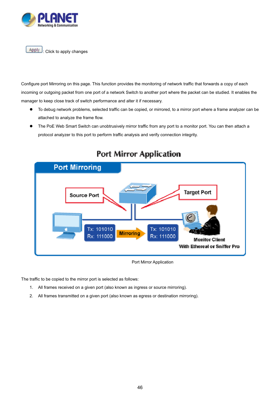 2 port mirroring | PLANET FGSD-1008HPS User Manual | Page 46 / 110