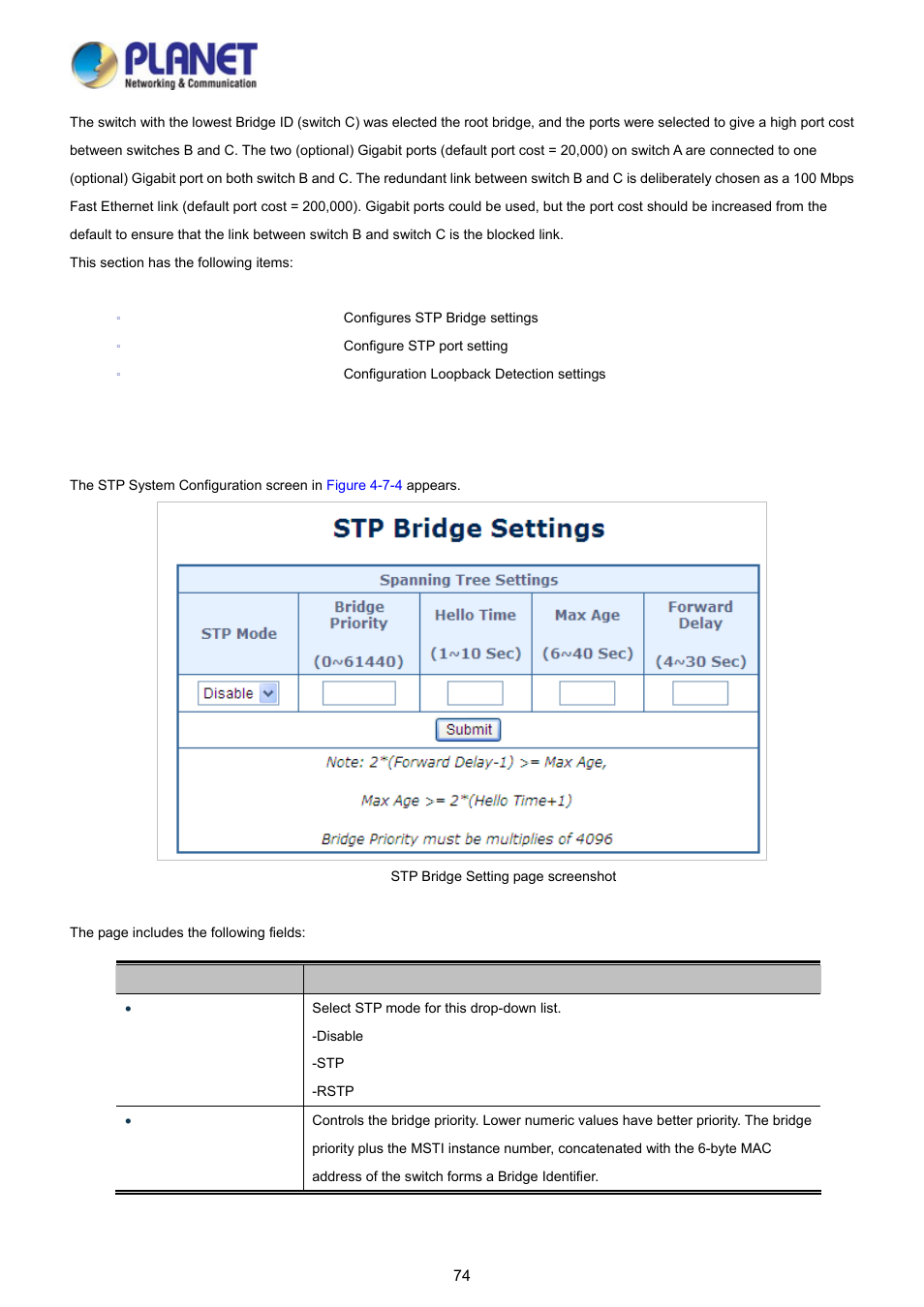 1 stp bridge settings | PLANET FGSD-1008HPS User Manual | Page 74 / 110