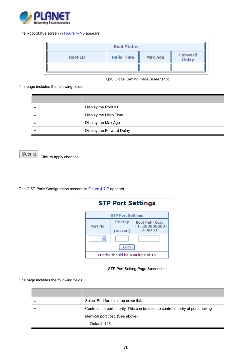 2 stp port settings | PLANET FGSD-1008HPS User Manual | Page 76 / 110