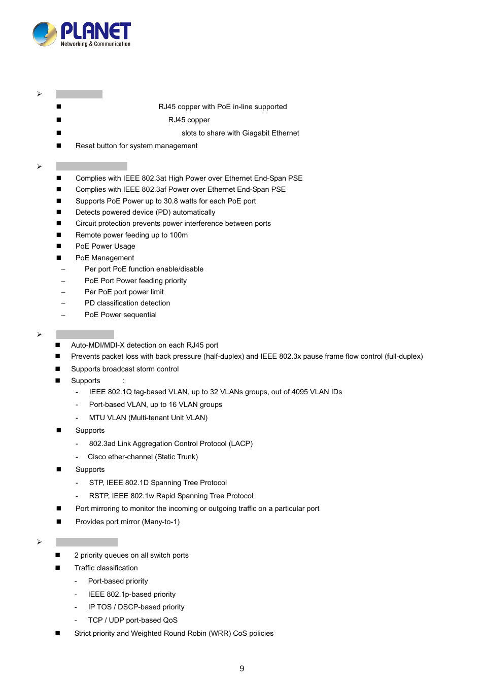 4 product features | PLANET FGSD-1008HPS User Manual | Page 9 / 110