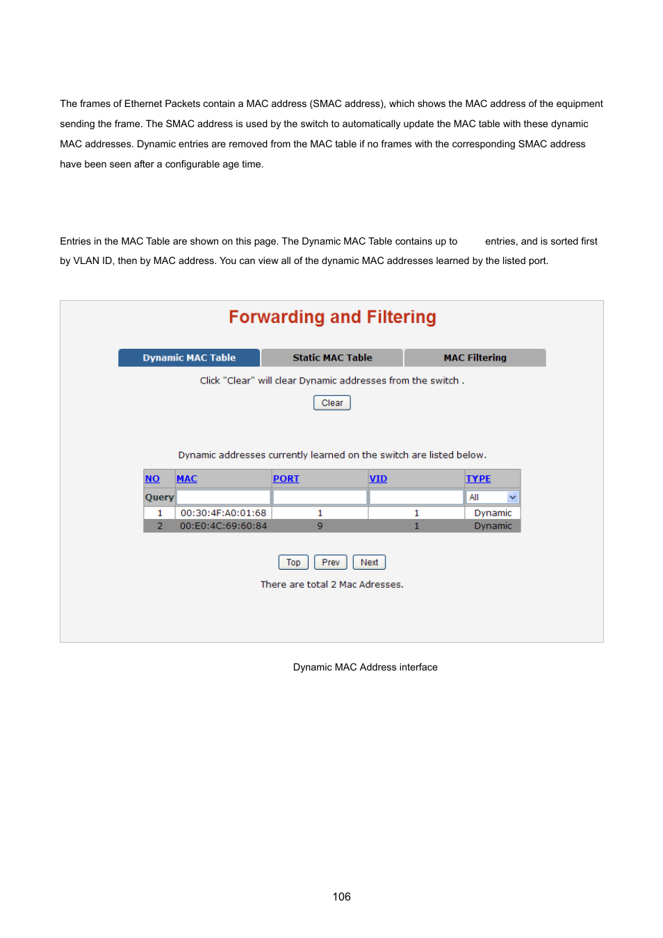 7 forwarding and filtering, 1 dynamic mac table | PLANET FGSD-1022 User Manual | Page 106 / 226