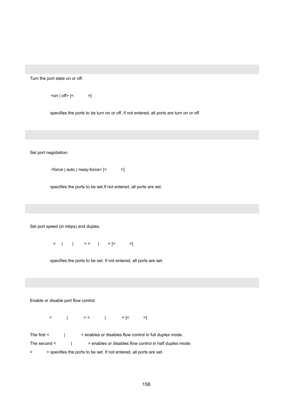 3 switch static configuration, 1 port configuration and show status, Port state | Port nego, Port speed, Port flow | PLANET FGSD-1022 User Manual | Page 158 / 226