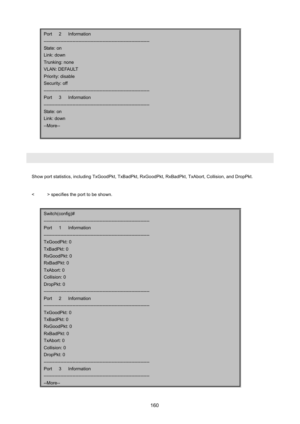 Show port statistics | PLANET FGSD-1022 User Manual | Page 160 / 226