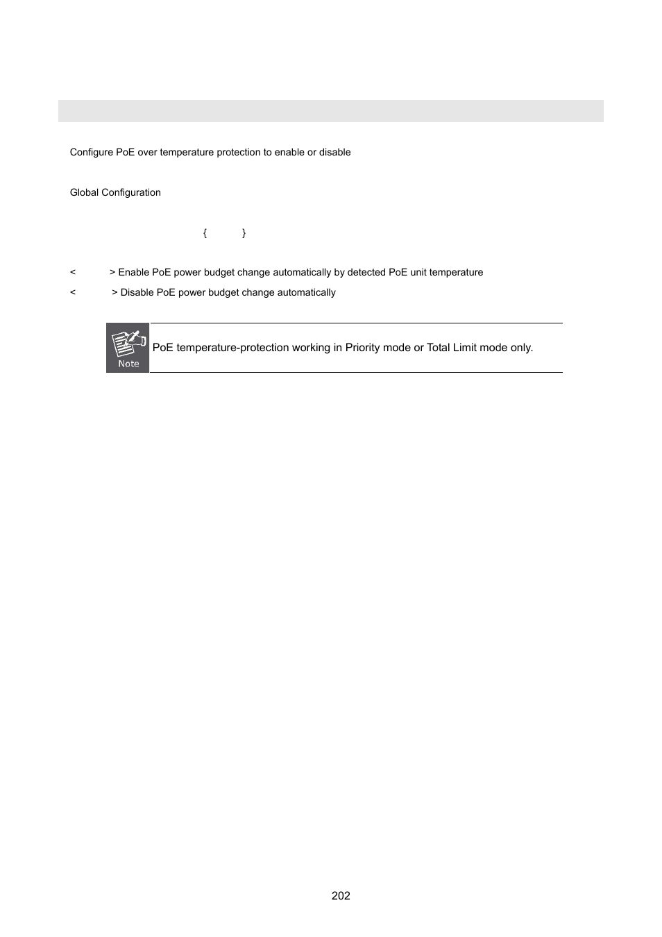2 configure poe over temperature protection, Poe temperature-protection enable | PLANET FGSD-1022 User Manual | Page 202 / 226