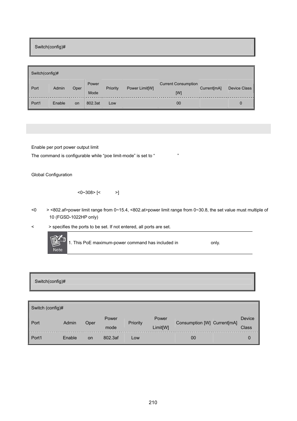Poe maximum-power | PLANET FGSD-1022 User Manual | Page 210 / 226