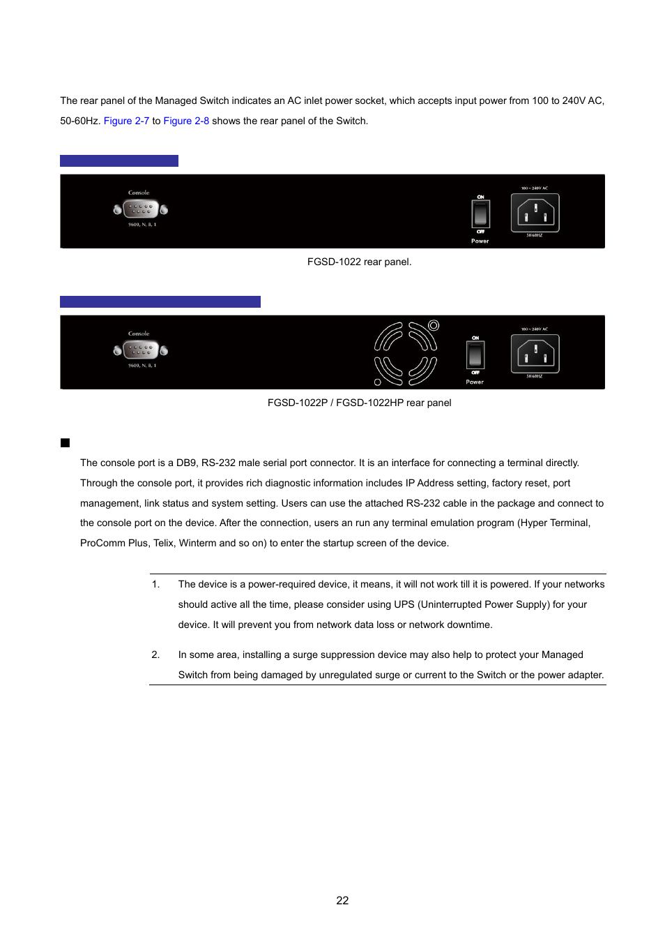 3 switch rear panel | PLANET FGSD-1022 User Manual | Page 22 / 226