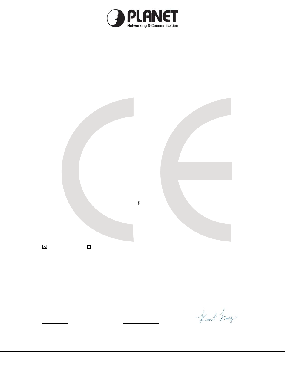 Ec declaration of conformity, Planet technology corporation | PLANET FGSD-1022 User Manual | Page 226 / 226