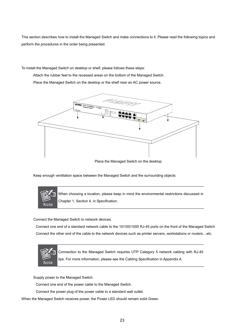 2 install the switch, 1 desktop installation, Desktop installation | PLANET FGSD-1022 User Manual | Page 23 / 226