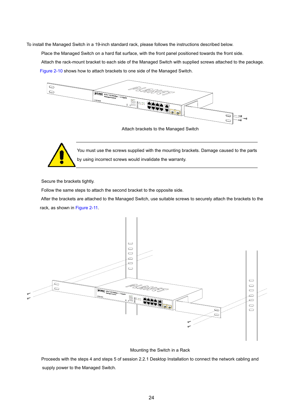 2 rack mounting, Rack mounting | PLANET FGSD-1022 User Manual | Page 24 / 226