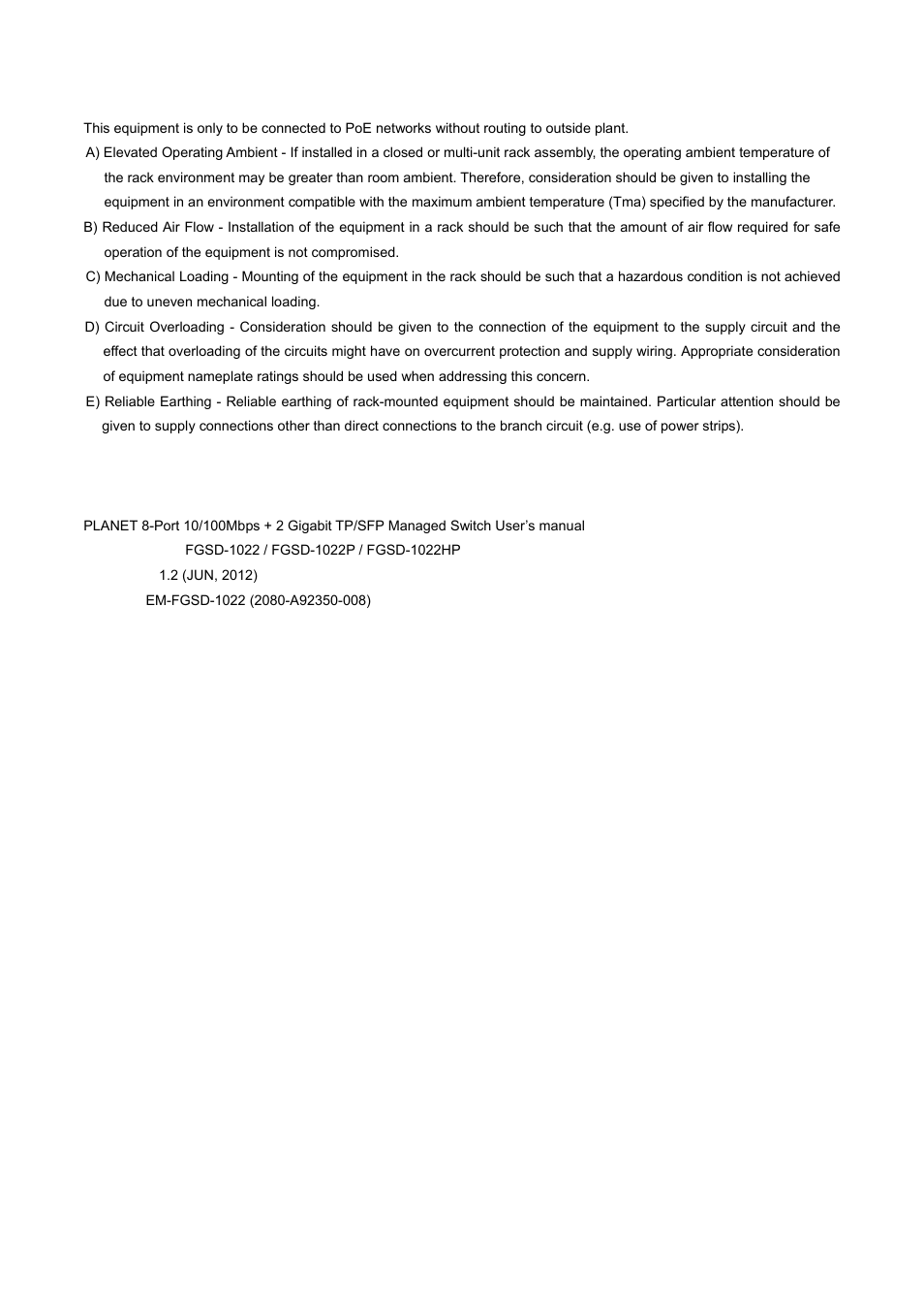 Ul warning, Revision | PLANET FGSD-1022 User Manual | Page 3 / 226