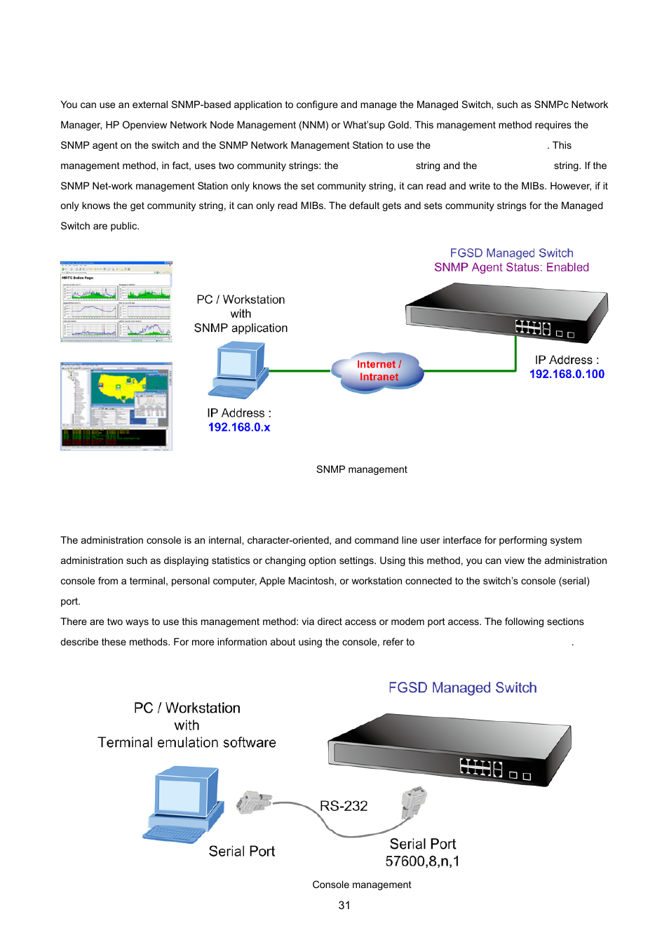 4 snmp-based network management, 5 administration console | PLANET FGSD-1022 User Manual | Page 31 / 226