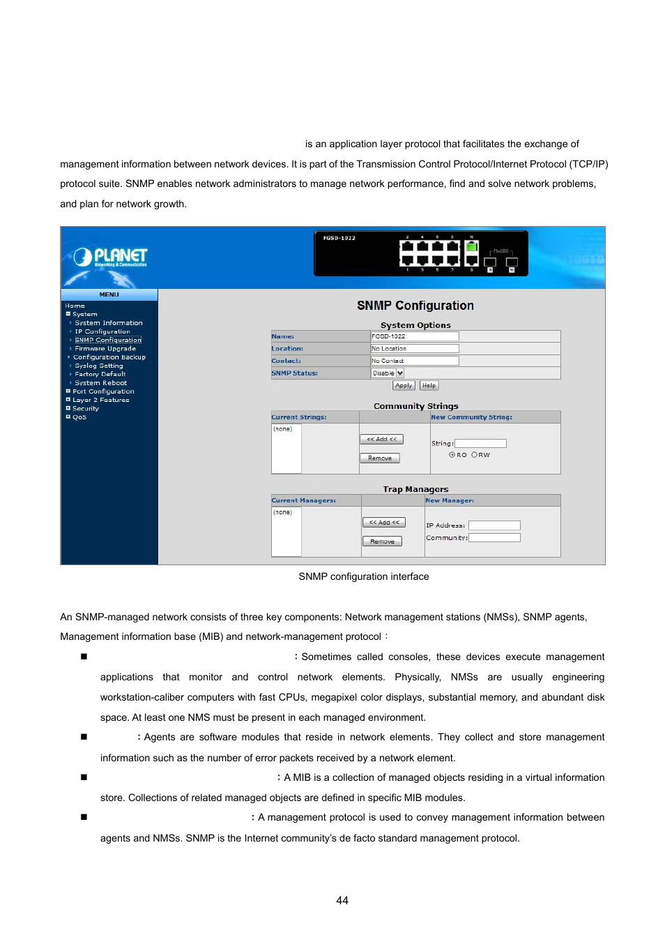 3 snmp configuration, 1 snmp overview | PLANET FGSD-1022 User Manual | Page 44 / 226