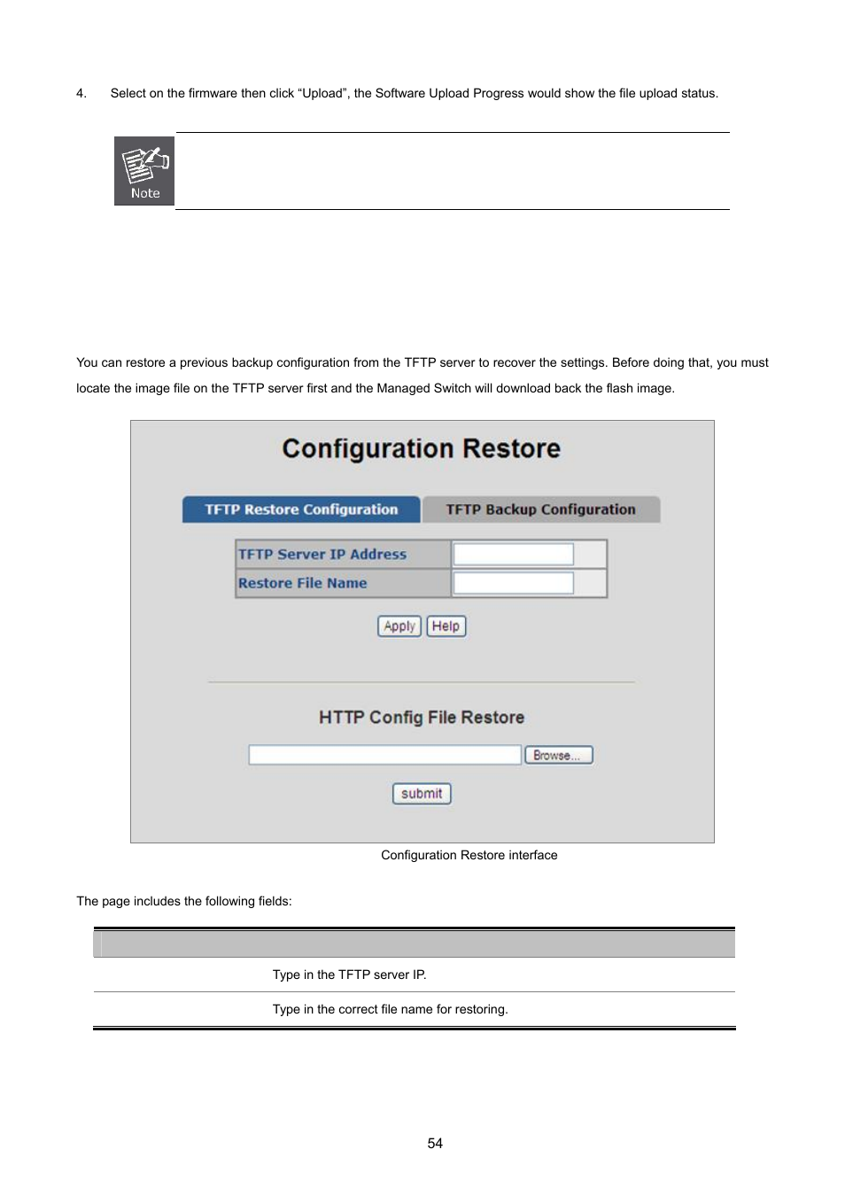 5 configuration backup, 1 tftp restore configuration | PLANET FGSD-1022 User Manual | Page 54 / 226