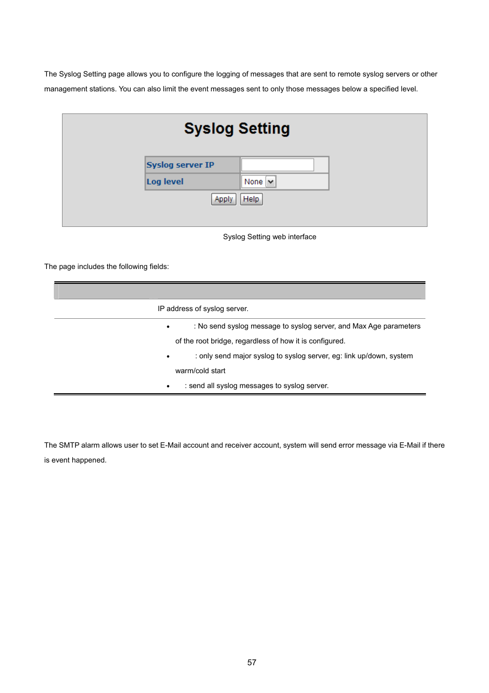 8 syslog setting, 9 smtp setting | PLANET FGSD-1022 User Manual | Page 57 / 226