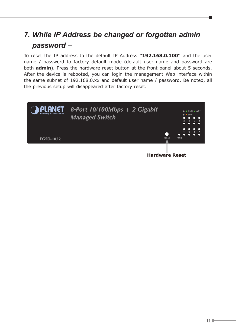 PLANET FGSD-1022 User Manual | Page 11 / 12