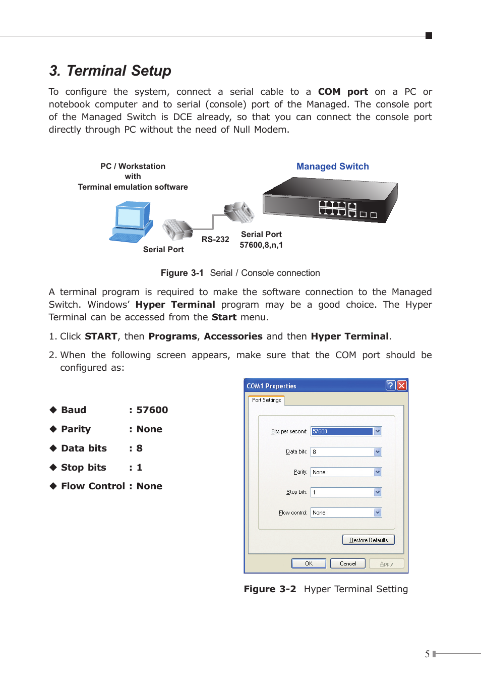 Terminal setup | PLANET FGSD-1022 User Manual | Page 5 / 12