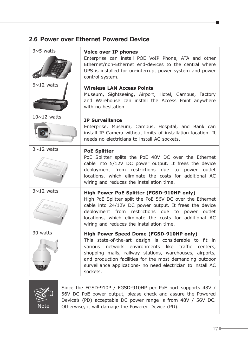 6 power over ethernet powered device | PLANET FGSD-910HP User Manual | Page 17 / 28