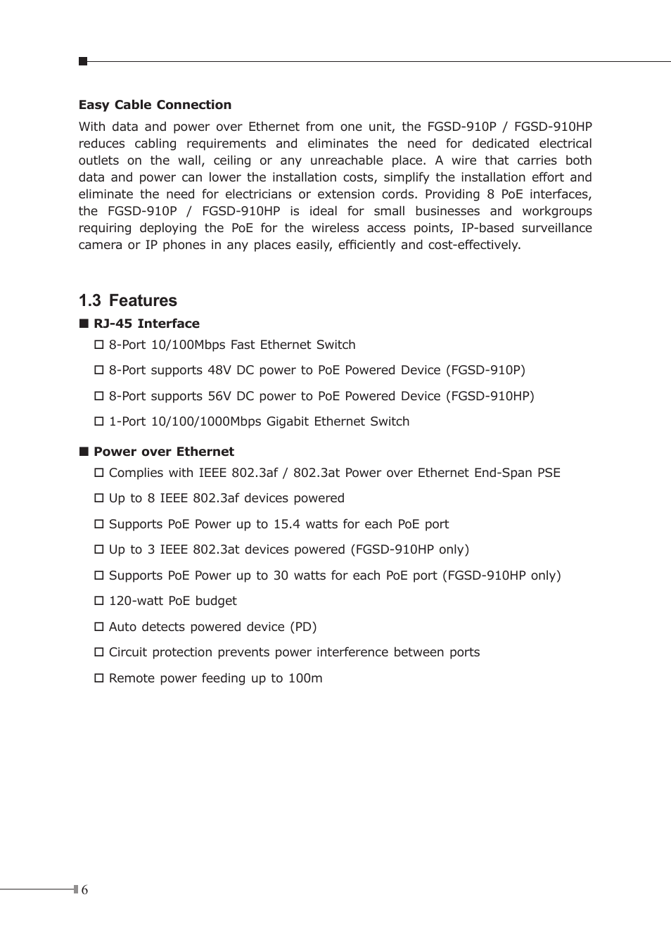 3 features | PLANET FGSD-910HP User Manual | Page 6 / 28