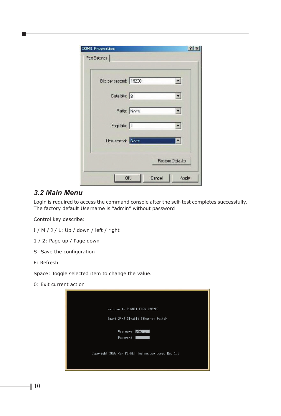 2 main menu | PLANET FGSW-1602RS User Manual | Page 12 / 30