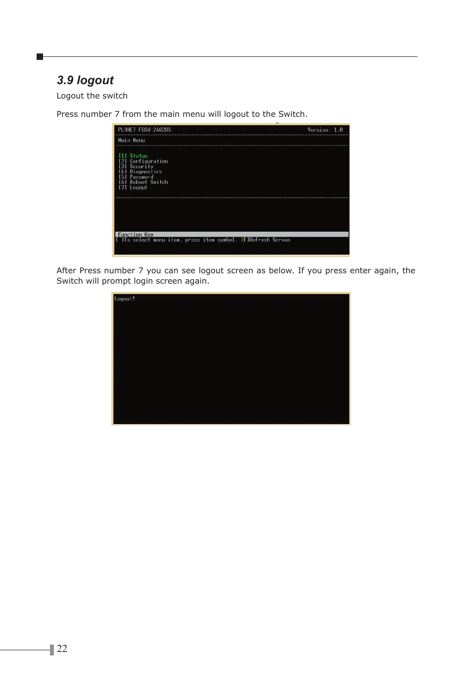 9 logout | PLANET FGSW-1602RS User Manual | Page 24 / 30