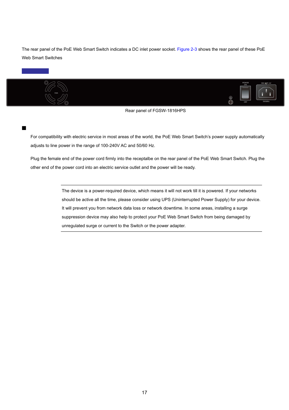 3 switch rear panel | PLANET FGSW-1816HPS User Manual | Page 17 / 105