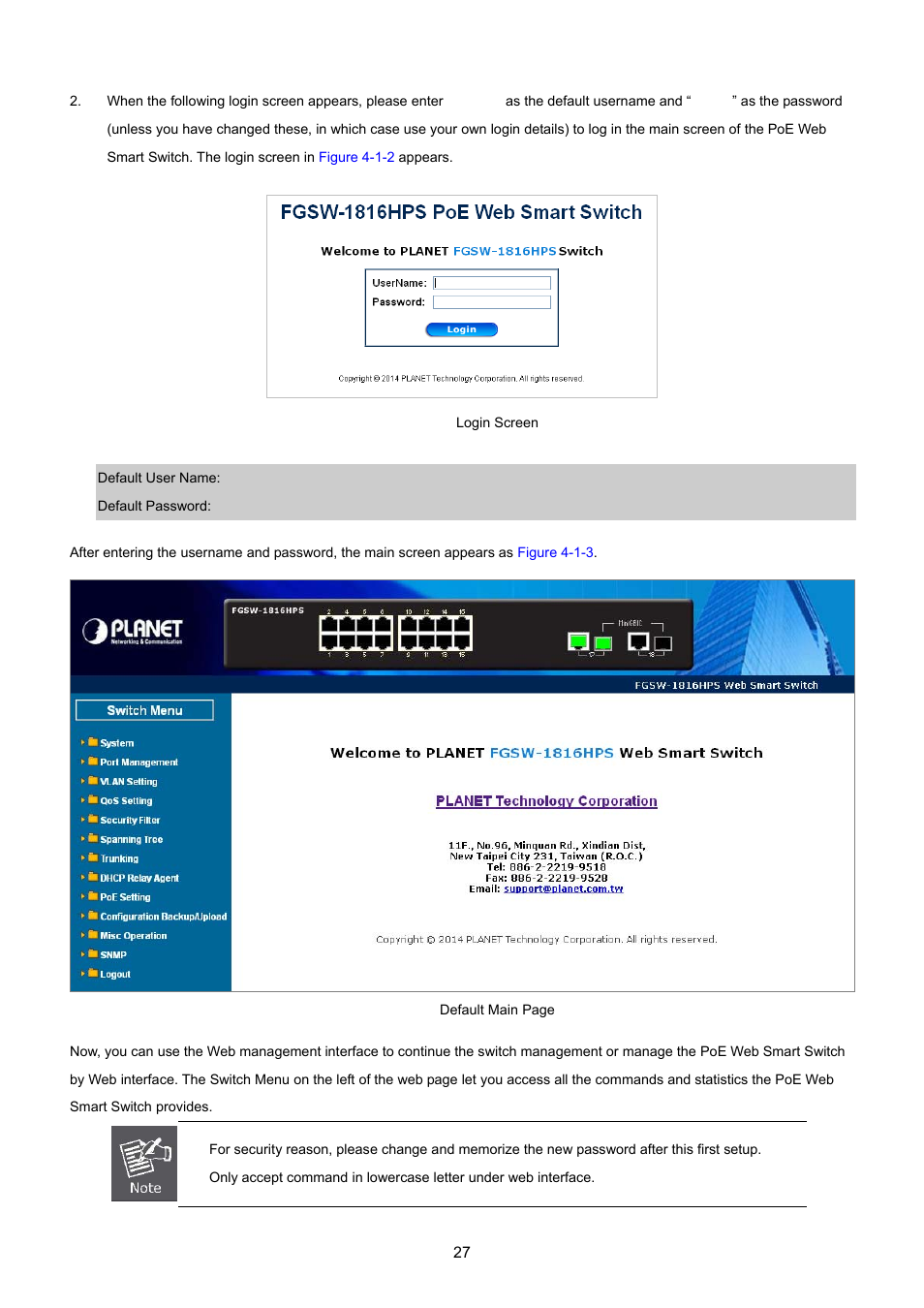 PLANET FGSW-1816HPS User Manual | Page 27 / 105