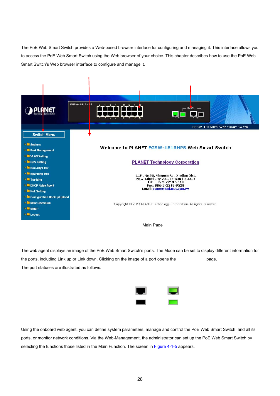 1 main web page | PLANET FGSW-1816HPS User Manual | Page 28 / 105