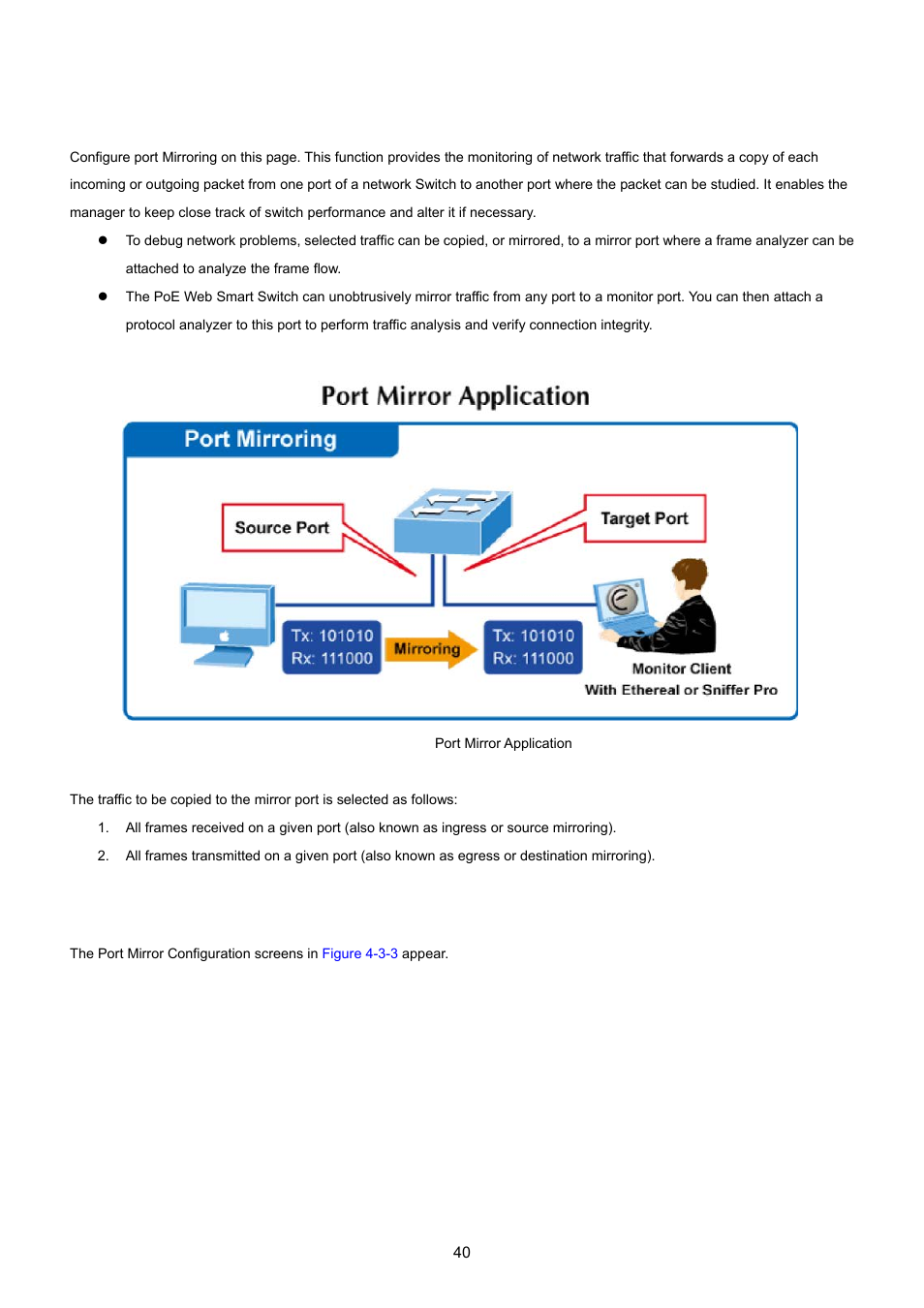 2 port mirroring | PLANET FGSW-1816HPS User Manual | Page 40 / 105