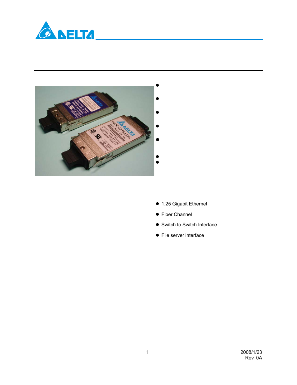 Delta Electronics GBIC-1250A5FR User Manual | 11 pages