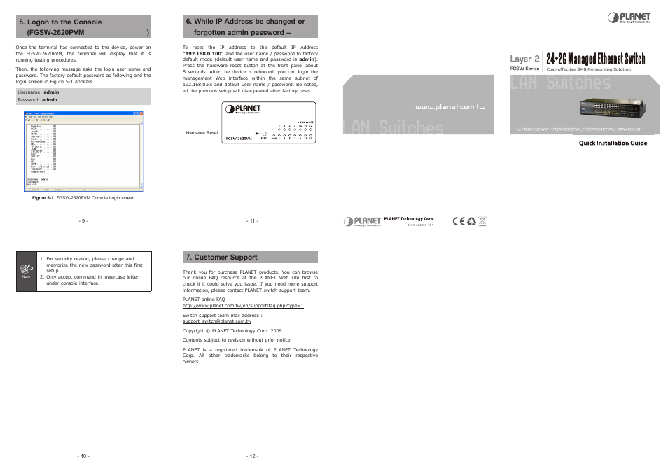 Customer support | PLANET FGSW-2612PVM User Manual | Page 2 / 2