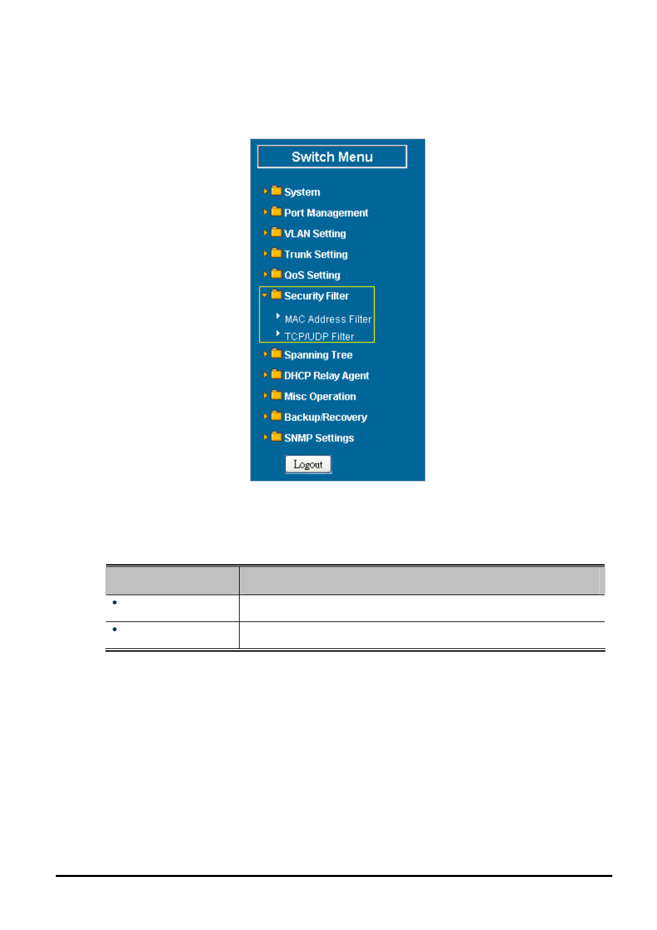 7 security filter, Ecurity, Ilter | PLANET FGSW-2620CS User Manual | Page 58 / 81