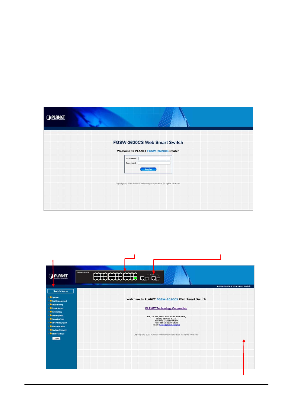 Web management, 1 login in to the switch, Ogin in to the | Witch | PLANET FGSW-2620CS User Manual | Page 19 / 80