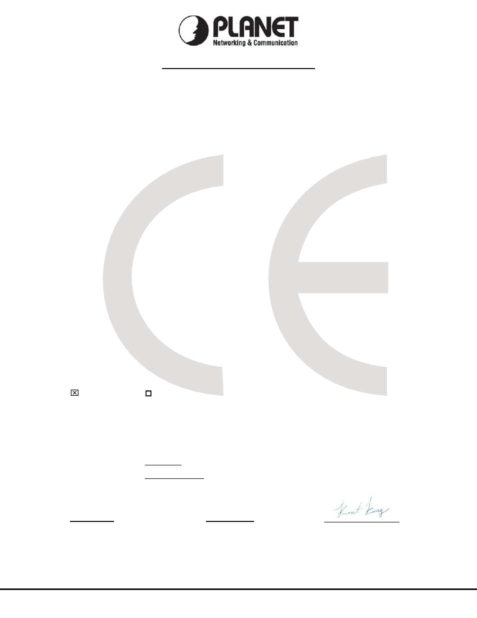 Ec declaration of conformity, Planet technology corporation | PLANET FGSW-2620CS User Manual | Page 80 / 80
